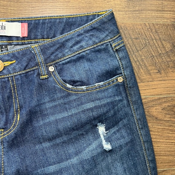 Cabi Women's 4 Slim Boyfriend Jeans Dark Blue Wash Distressed Denim Stretch 3045 - Picture 4 of 14